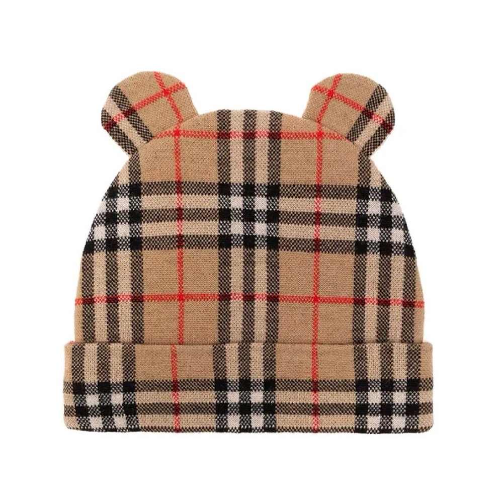 Burberry Kids Check Wool Beanie Hat with Animal Ears - NWT in Box